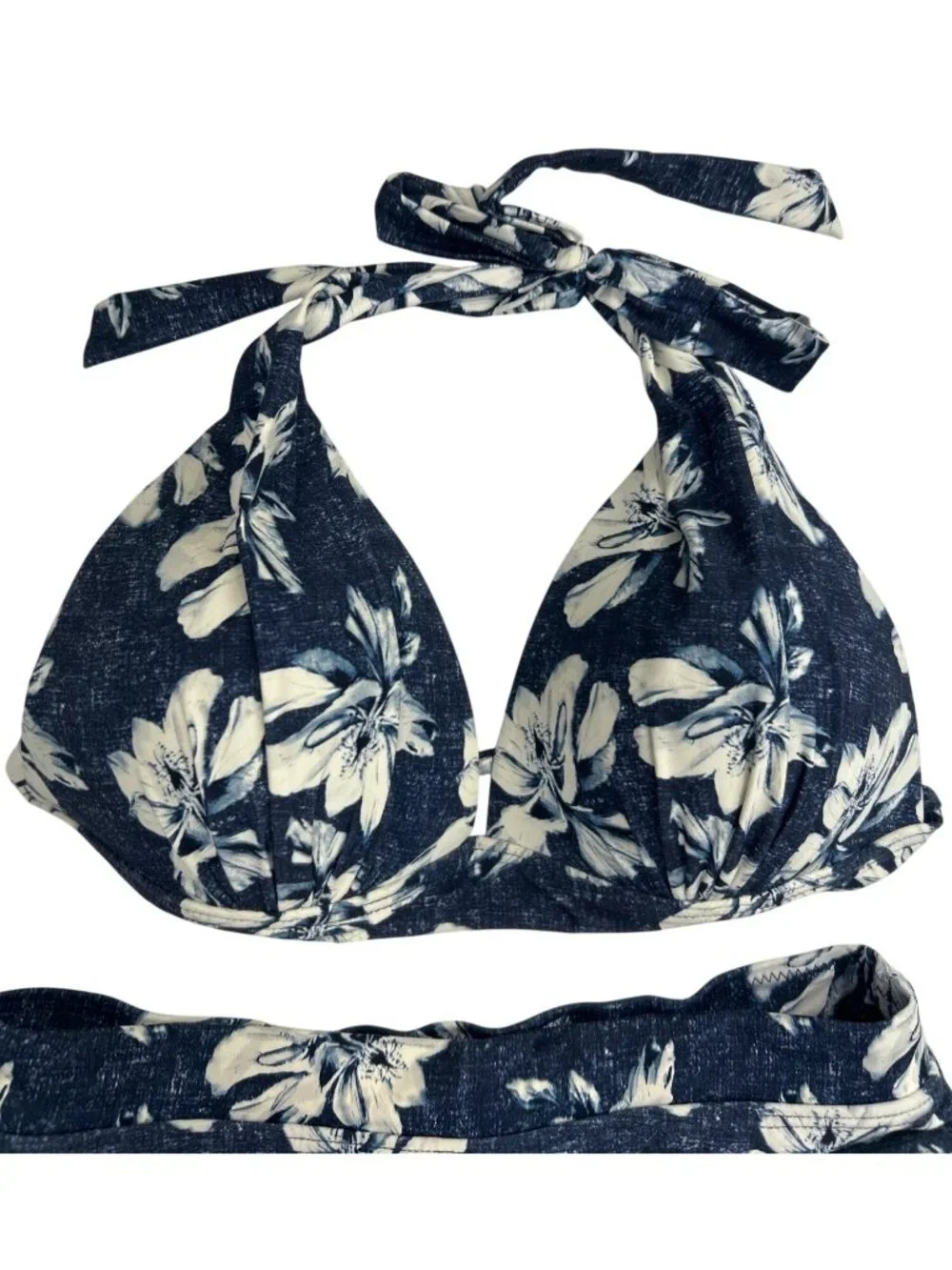 Nip Tuck Blue White Floral Bikini Set Sz 4 Halter Top High Waisted Resortwear